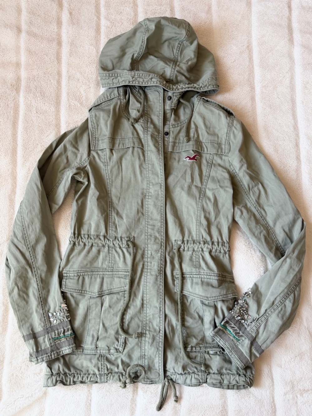 Vintage Y2K Hollister Green Cinch Waist Utility Jacket Size Small